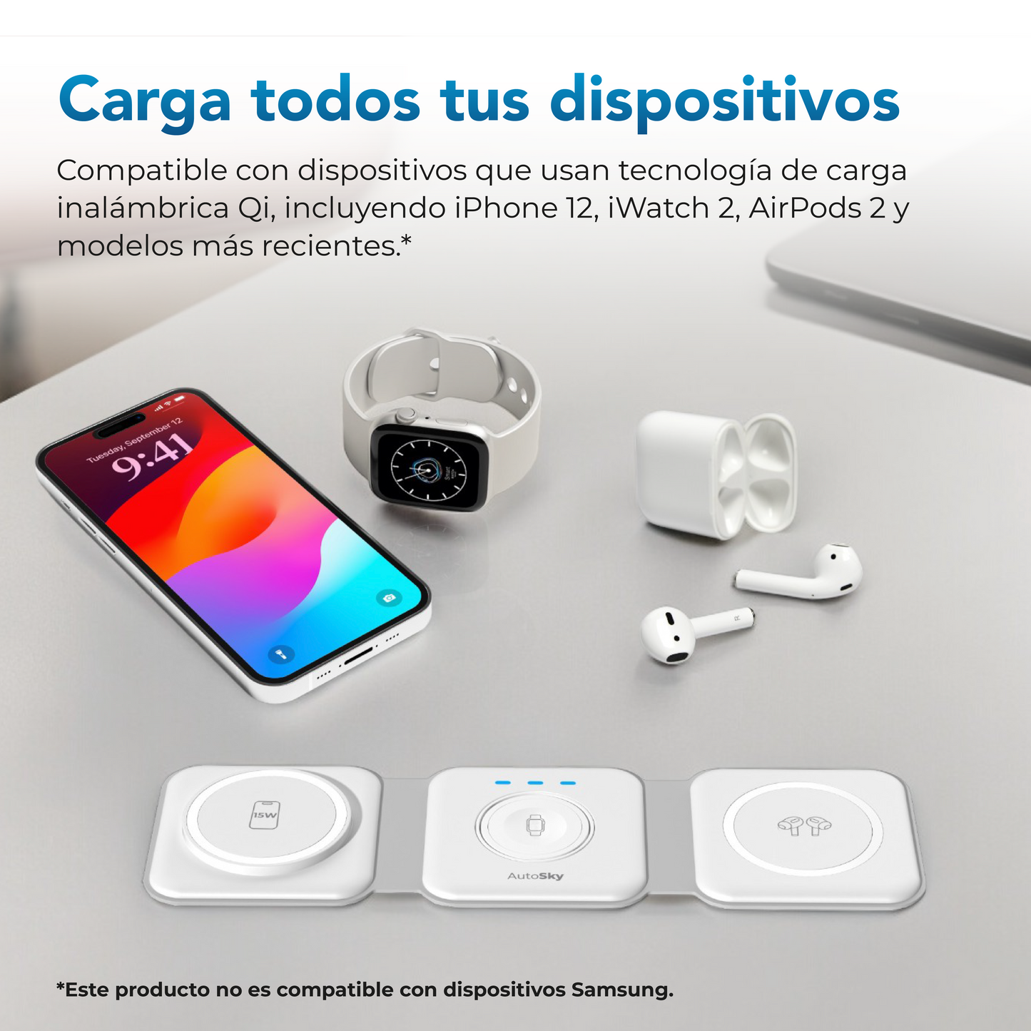 Cargador inalámbrico 3 en 1, estación de carga inalámbrica plegable magnética