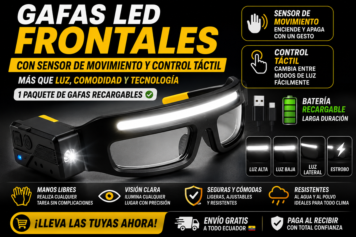 GAFAS LED FRONTALES CON SENSOR DE MOVIMIENTO Y CONTROL TACTIL