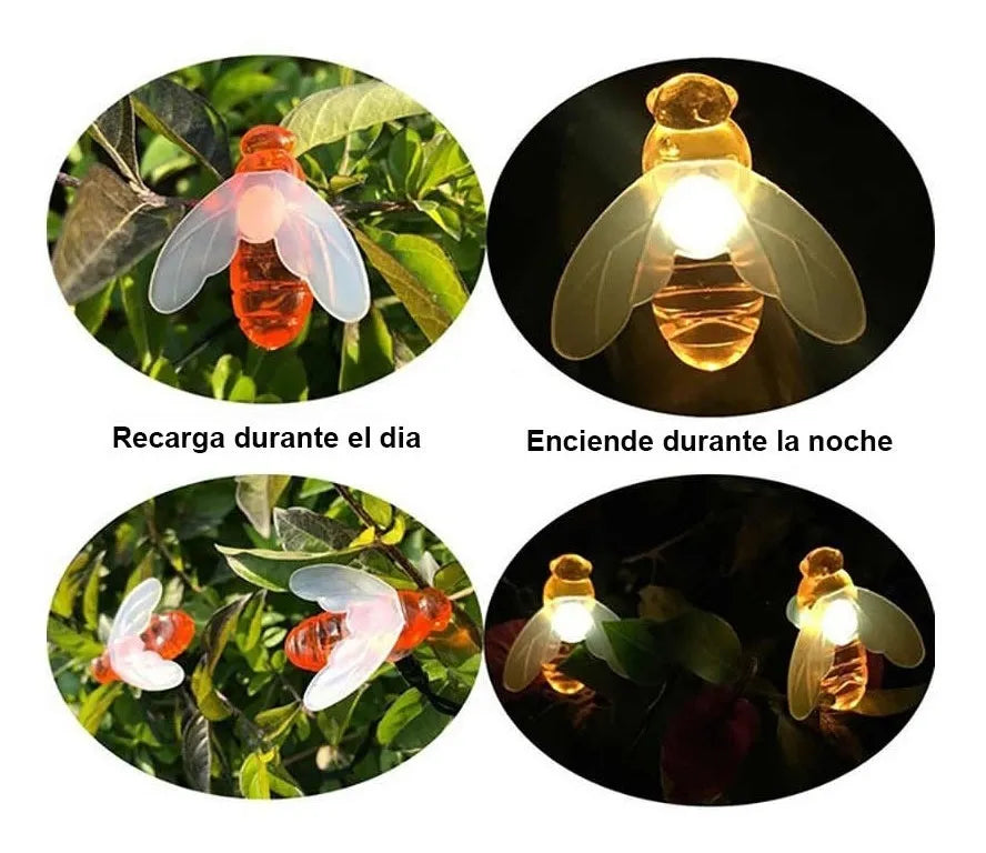 LUCES DE GUIRNALDAS EN FORMA DE ABEJITA CON PANEL SOLAR